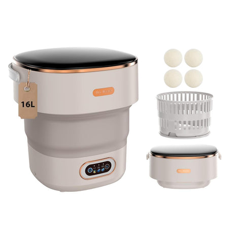 Portable Washing Machine,16L Foldable Mini Washer Machine with Spin Basket Laundry,Collapsible Small Underwear Washer Machine with 3 Cleaning Modes for Apartment Home Hotel Camping (Khaki)