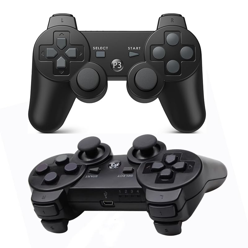 MOVONE wireless Controller for ps3 Rechargeable Game Wireless Controller 2 Pack with 2 Charging Cables, Compatible with Playstation3 (Black+White)