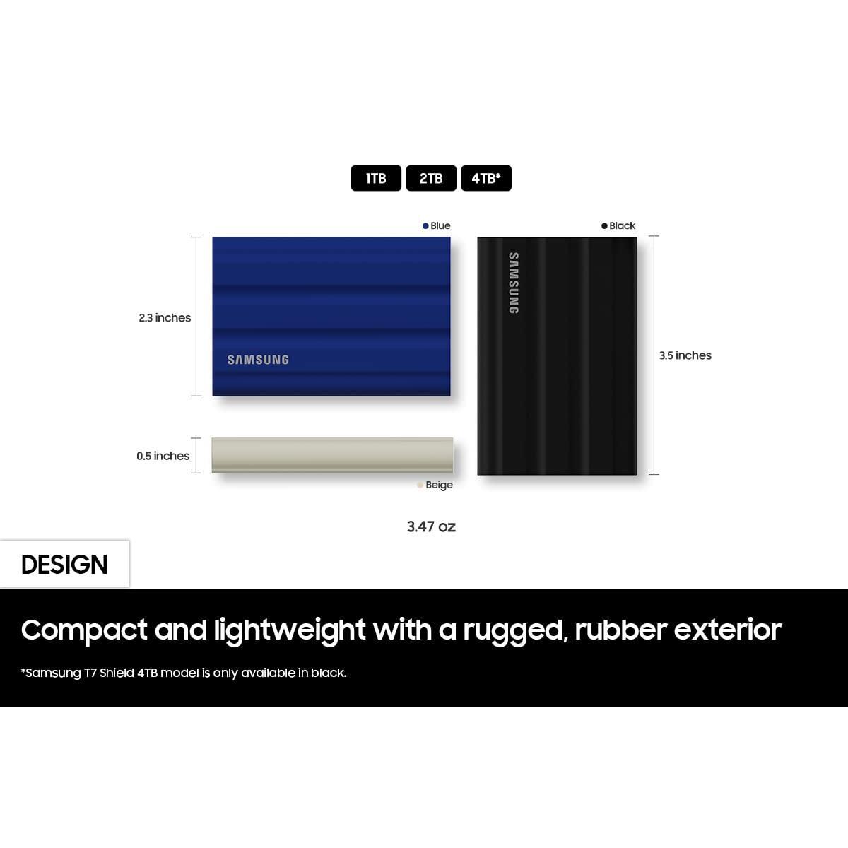 SAMSUNG T7 Shield 2TB, Portable SSD, up-to 1050MB/s, USB 3.2 Gen2, Rugged,IP65 Water & Dust Resistant, for Photographers, Content Creators and Gaming, Extenal Solid State Drive (MU-PE2T0S/AM), Black