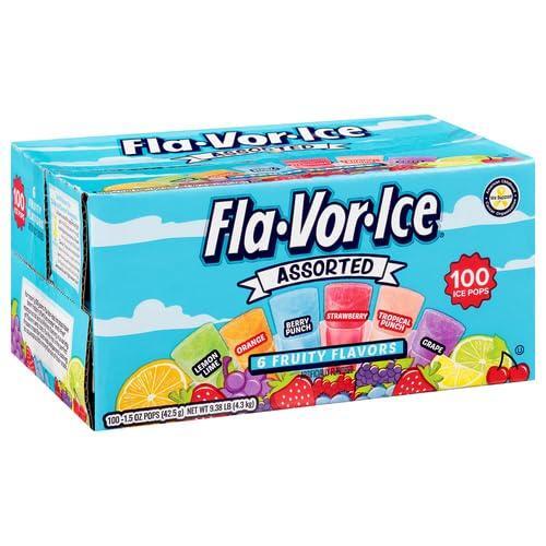 Fla-Vor-Ice Popsicle Variety Pack of 1.5 Oz Freezer Bars, Assorted Flavors, 100 Count