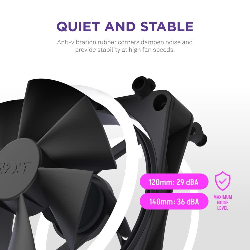 NZXT F140 RGB – 140mm RGB PWM PC Fan – High Airflow, Low Noise – Fluid Dynamic Bearing – Single (Requires NZXT RGB Controller for CAM Software) – 18 LEDs – Black