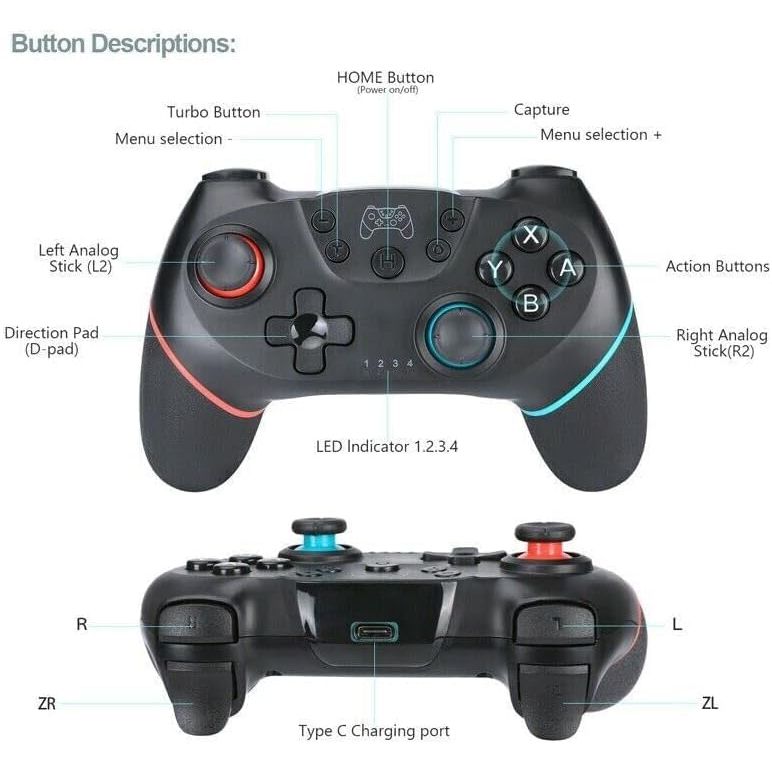 Lyyes Switch Controller, Wireless Pro Controller Joystick Compatible with Switch/Lite/Switch 2, 2 Pack