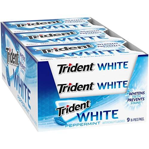 Trident White Peppermint Sugar-Free Chewing Gum, 9 Packs of 16 Pieces (144 Total Pieces)