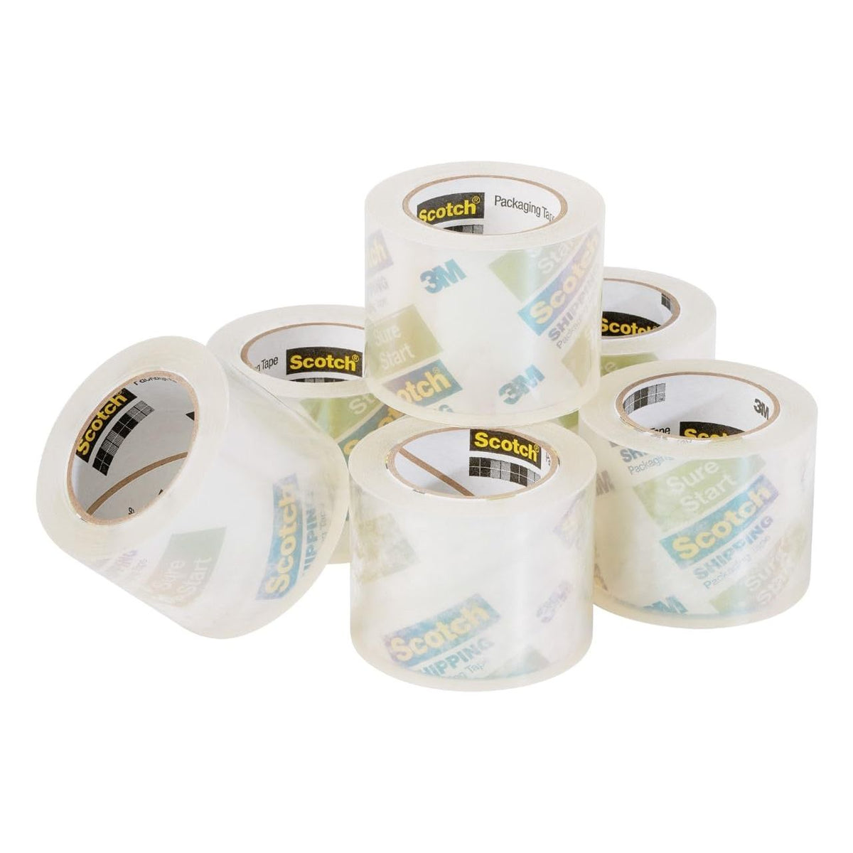 Scotch Sure Start Packing Tape, Clear, Quiet Unwind and Easy Start, 1.88 in. x 25 yd., 6 Tape Rolls, Designed for Packing, Shipping and Mailing, No Splitting or Tearing, 1.5" Core, Packaging May Vary