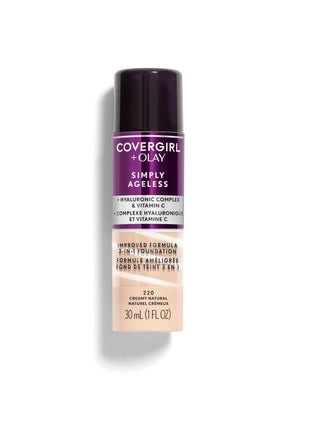 CoverGirl & Olay Simply Ageless 3-in-1 Liquid Foundation, Matte Finish, Hyaluronic & Vitamin C Formula, Creamy Natural, 1 Count