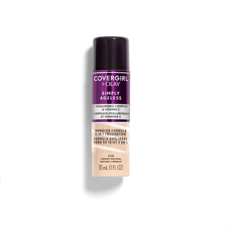 CoverGirl & Olay Simply Ageless 3-in-1 Liquid Foundation, Matte Finish, Hyaluronic & Vitamin C Formula, Creamy Natural, 1 Count