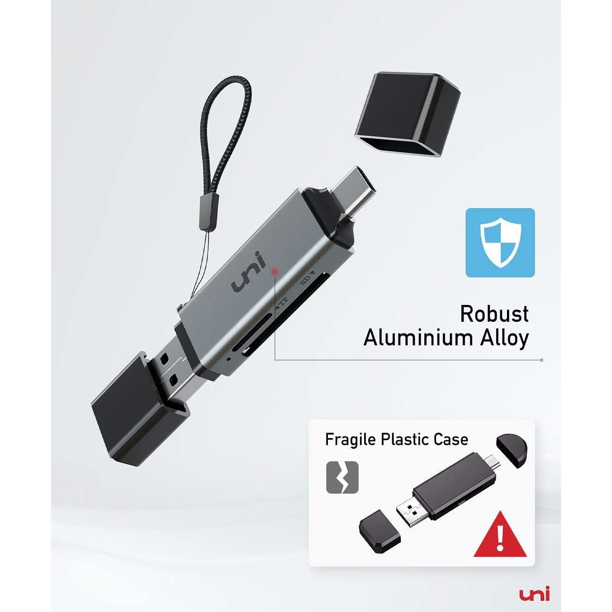 uni SD Card Reader, High-Speed USB C to Micro SD Card Adapter USB 3.0 Dual Slots, Memory Card Reader for SD/Micro SD/SDHC/SDXC/MMC, Compatible with MacBook Pro/Air, Chromebook, Android Galaxy