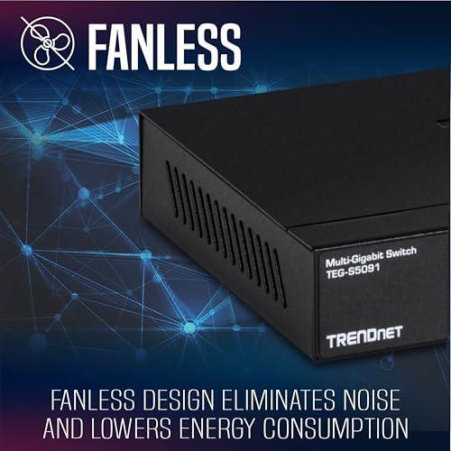 TRENDnet 9-Port Unmanaged 2.5G Switch with 10G SFP+ Port, TEG-S5091, 8 x 2.5GBASE-T Ports, 60Gbps, Wall Mountable, Ethernet Splitter, NDAA & TAA Compliant, Lifetime Protection, Black