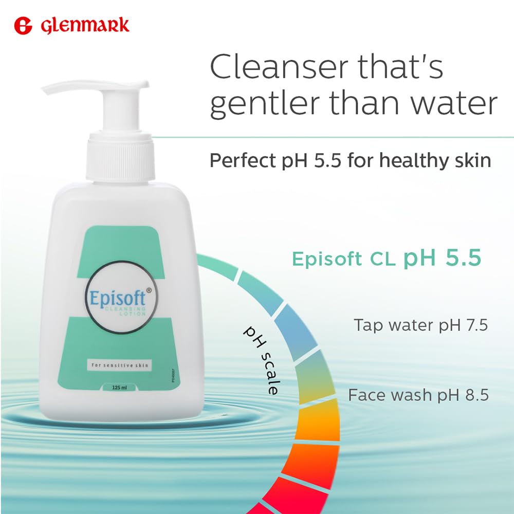 Glenmark Episoft Cleansing Lotion for Sensitive & Dry Skin I Cleanser for face | Gentle Cleanser removes Excess oil I Moisturises and Makes Skin Soft and Glowing I Makeup cleanser I Free of SLS & Paraben | 125ml