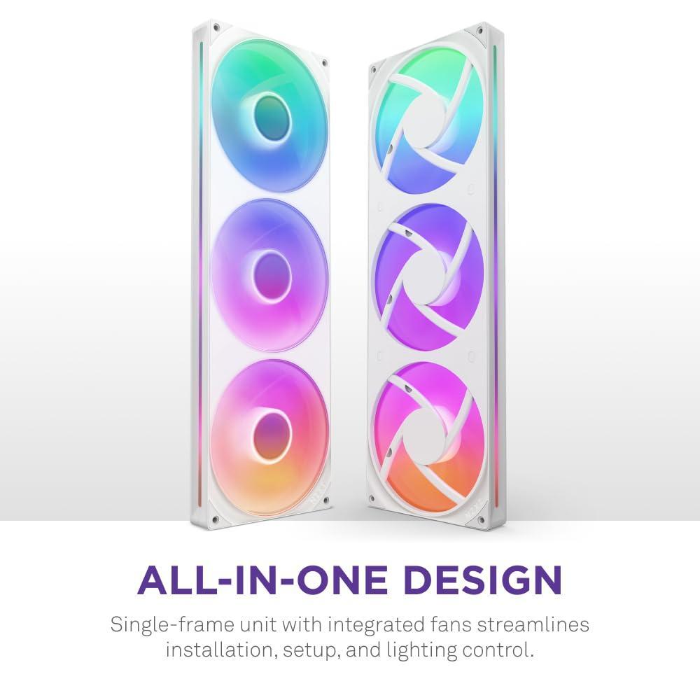 NZXT F420 RGB Core - 420mm Single-Frame Fan Unit with 3 x 140mm RGB Fans - Speed & Lighting Control - High Static Pressure & Airflow - Fluid Dynamic Bearings - 8 aRGB LEDs Per Fan - White