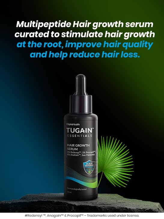 Tugain Essentials Hair Growth Serum by Cipla With 3% Redensyl, 4% Anagain, 3% Procapil, Saw Palmetto I Promotes Hair Growth | Controls Hair Fall | for Men & Women I Sulphate & Paraben free| 50 ml