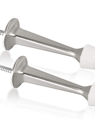 2 Pack Solid Rigid Door Stops - Heavy Duty Door Stoppers Wall Protector with Soft Rubber Tips, Satin Nickel