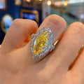 Olive Horse Eye Ring 925 Silver Full Diamond Ring Promise Rings for Her,18k Gold Shiny Citrine Ring Cubic Zirconia Promise Rings Cz Yellow Gem Cocktail Rings Eternity Engagement Wedding Ring (6)