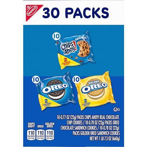 Nabisco Sweet Treats Cookie Variety Pack OREO, OREO Golden & CHIPS AHOY!, School Snacks, 30 Snack Packs (2 Cookies Per Pack)