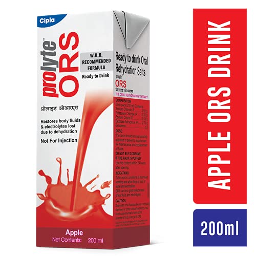 Cipla Prolyte Ors Ready To Drink Oral Rehydration Contains Vital Electrolytes | Restores Body Fluids & Electrolytes Lost Due To Sweating, Diarrhea & Vomiting | Who Formula (Apple, Pack Of 10, Liquid)