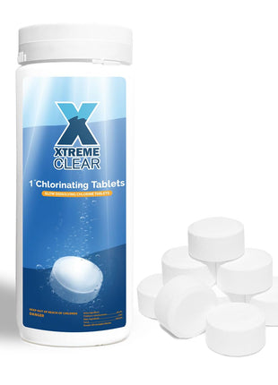 XtremeClear 1 inch Chlorine Tabs Swimming Pool Hot Tub & Spa Eliminate Bacteria & Algae Sanitizer Makes Water Clean & Crystal Clear Slow Dissolving 1.5lbs