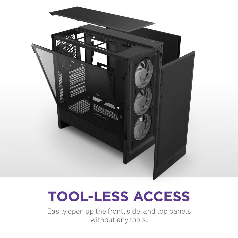 NZXT H5 Flow RGB 2024 - Compact ATX Mid-Tower PC Gaming Case - High Airflow - F360 RGB Core (CV) Included - 360mm Front & 240mm Top Radiator Support - Cable Management - Tempered Glass - Black