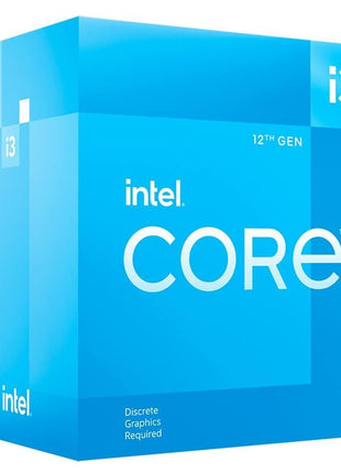 Intel® CoreTM 12th Gen i3-12100F desktop processor, featuring PCIe Gen 5.0 & 4.0 support, DDR5 and DDR4 support. Discrete graphics required.