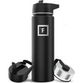 IRON °FLASK Camping & Hiking Hydration Flask with 3 Lids - Stainless Steel, Double Walled & Vacuum Insulated Water Bottle - Leak Proof & BPA Free (Midnight Black, Straw - 22 oz)