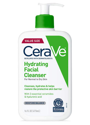CeraVe Hydrating Cleanser with Hyaluronic Acid, Face Wash for Dry Skin,16oz | Skin Care For Men and Women, Daily Cleanser & Makeup Remover with Glycerin & Ceramides, National Eczema Association Certified