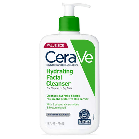 CeraVe Hydrating Cleanser with Hyaluronic Acid, Face Wash for Dry Skin,16oz | Skin Care For Men and Women, Daily Cleanser & Makeup Remover with Glycerin & Ceramides, National Eczema Association Certified