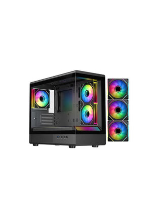 DIYPC ARGB-M1-BK Black USB3.0/ Type C Tempered Glass Micro ATX Gaming Computer Case w/Dual Tempered Glass Panel and 3 x ARGB PWM Fans (Pre-Installed)