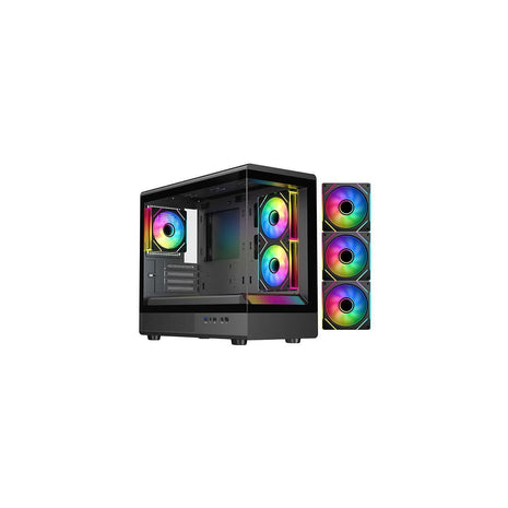 DIYPC ARGB-M1-BK Black USB3.0/ Type C Tempered Glass Micro ATX Gaming Computer Case w/Dual Tempered Glass Panel and 3 x ARGB PWM Fans (Pre-Installed)