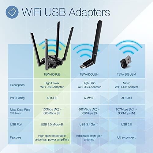 TRENDnet AC1900 High Power Dual Band Wireless USB Adapter, TEW-809UB, Stream 4K HD Video, Windows-Mac OS Compatible, USB 3.0 to USB Type A, Black (Pack of 1)