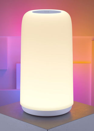 Touch Bedside Table Lamp, [Sleek Design & RGB Mode] 3 Way Dimmable Small Lamp for Bedroom, LED Lamp with Warm White Lights, Multi-Color Smart Nightstand Lamp for for Living Room Home Gifts