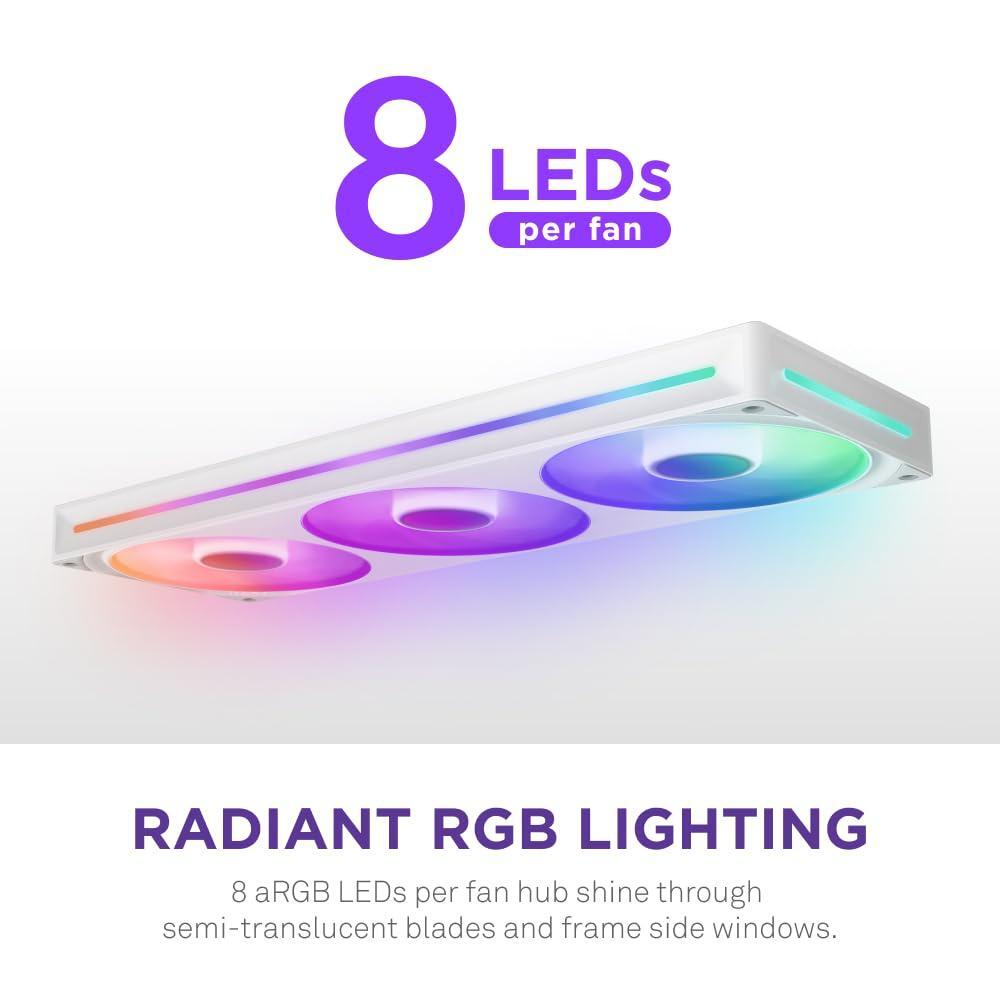 NZXT F360 RGB Core - 360mm Single-Frame Fan Unit with 3 x 120mm RGB Fans - Speed & Lighting Control - High Static Pressure & Airflow - Fluid Dynamic Bearings - 8 aRGB LEDs Per Fan - White