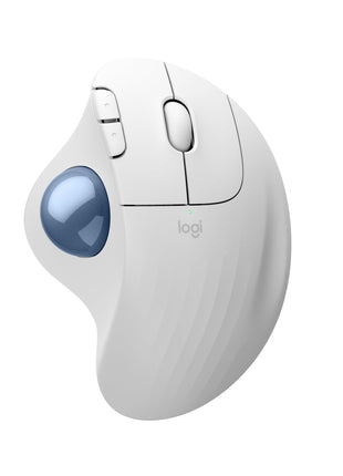 Logitech Ergo M575S Wireless Trackball Mouse, Wireless Ergonomic Mouse with Bluetooth and Encrypted Dongle, Comfortable Thumb Control, Precise and Smooth Tracking, for PC/Mac - Off-White Blue Ball