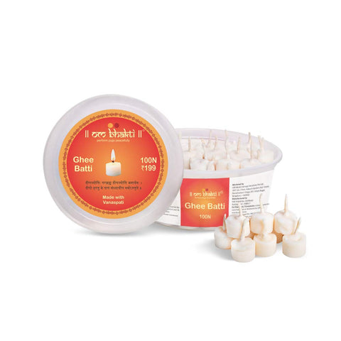 om bhakti Cotton Wicks for Pooja/Diya - Vanaspati Ghee Batti Small, 100N (White) - II om bhakti II