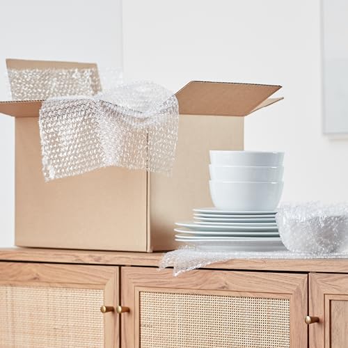 Amazon Basics Bubble Cushioning Wrap Packing Material for Fragile Items, Perforated, 12 inch x 175 ft Long Roll, Small 3/16", Clear