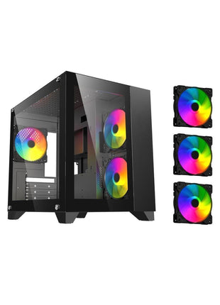 DIYPC ARGB-Q3.R2-BK Black USB3.0 /Type C Tempered Glass Micro ATX Gaming Computer Case w/Dual Tempered Glass Panel and 3 x ARGB Fans (Pre-Installed)