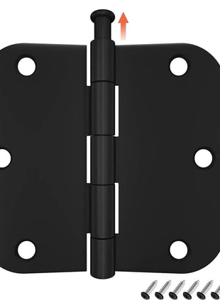HOSOM Door Hinges 3 Pack Rounded Matte Black Door Hinge 3.5 x 3.5 inch with 5/8 Radius, Black 3 1/2 Interior Door Hinges, 3 ½ inchx 3 ½ inch Hardware