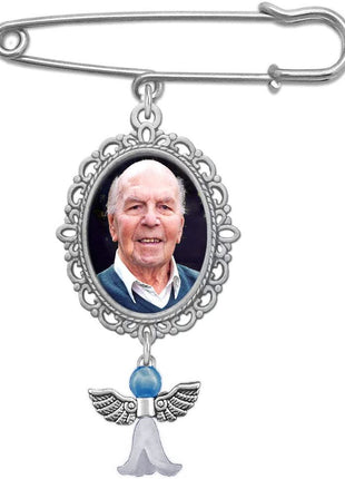 Something Blue Wedding Bouquet Photo Charm Pin Lacy Oval Bridal Charm Walk Down The Aisle Easy to Make