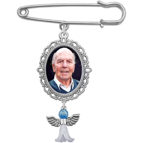 Something Blue Wedding Bouquet Photo Charm Pin Lacy Oval Bridal Charm Walk Down The Aisle Easy to Make
