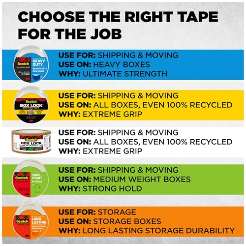 Scotch Heavy Duty Shipping Packaging Tape, 1.88" x 27.7 yd, Great for Packing, Shipping & Moving, Clear, 1 Dispensered Roll (142L)