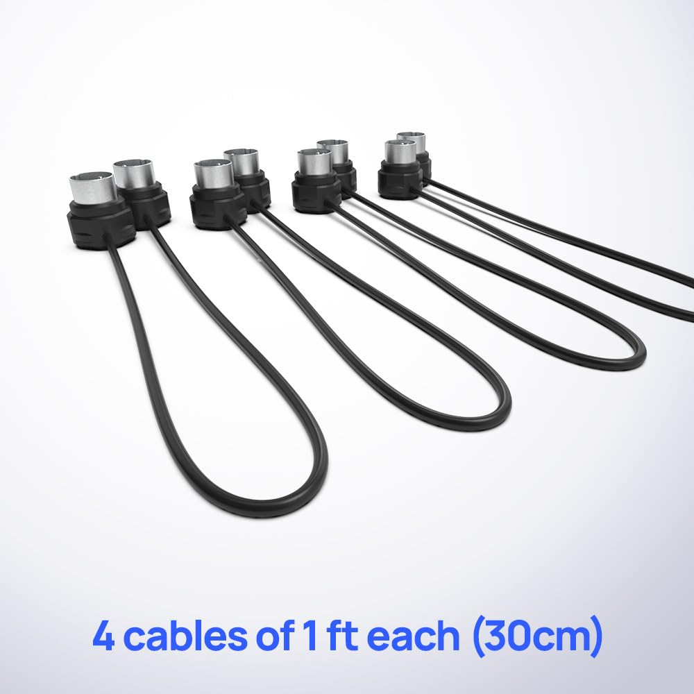 CME MIDI Cable 4-Pack - 1FT / 30cm, 5-pin DIN, Low-Profile - Mirrored 45-Degree Angled Ultra-Thin Plugs for Compact Spaces - Ideal for MIDI Interface, Pedalboard, Keyboard