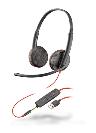 Over-the-head - Binaural - Supra-aural - 7.45 ft Cable - Noise Cancelling Microphone - Noise Canc Poly Blackwire C3225 Headset Stereo Mini Phone (3.5 mm) Wired 32 Ohm 20 Hz 20 kHz On-Ear