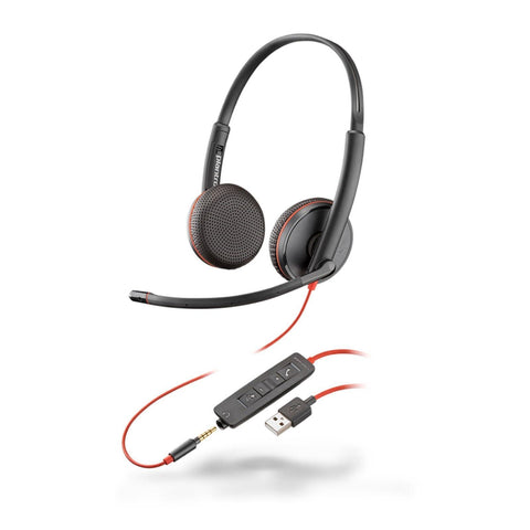 Over-the-head - Binaural - Supra-aural - 7.45 ft Cable - Noise Cancelling Microphone - Noise Canc Poly Blackwire C3225 Headset Stereo Mini Phone (3.5 mm) Wired 32 Ohm 20 Hz 20 kHz On-Ear