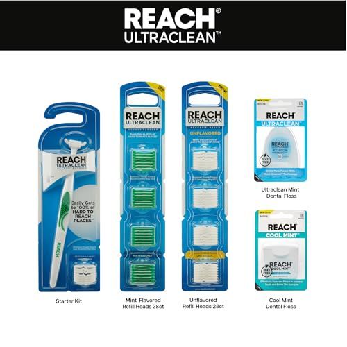 REACH Ultraclean Access Flosser Refill Heads, Mint, Plaque Remover for Teeth, Shred Resistant, for Hard to Reach Areas, Oral Care, PFAS Free, for Adults & Kids, 1 Pack, 28 Count