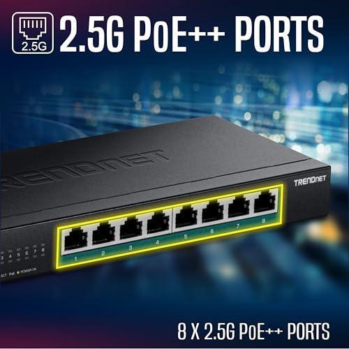 TRENDnet 8-Port 2.5G PoE++ Switch, TPE-BG380, 8 x 2.5GB PoE++ Ports, 230W Poe Power Budget, 40Gbps Switching Capacity, NDAA + TAA Compliant, Lifetime TRENDnet Protection
