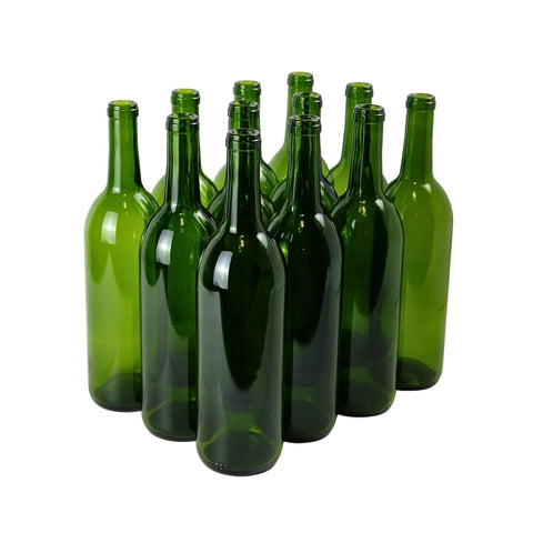FastRack - 750ml Green Wine Bottles (Pack of 12) | W5 Bordeaux Liquor Bottles | 750 ml Empty Bottle for Drinks, 12 per Case - NO CORKS INCLUDED