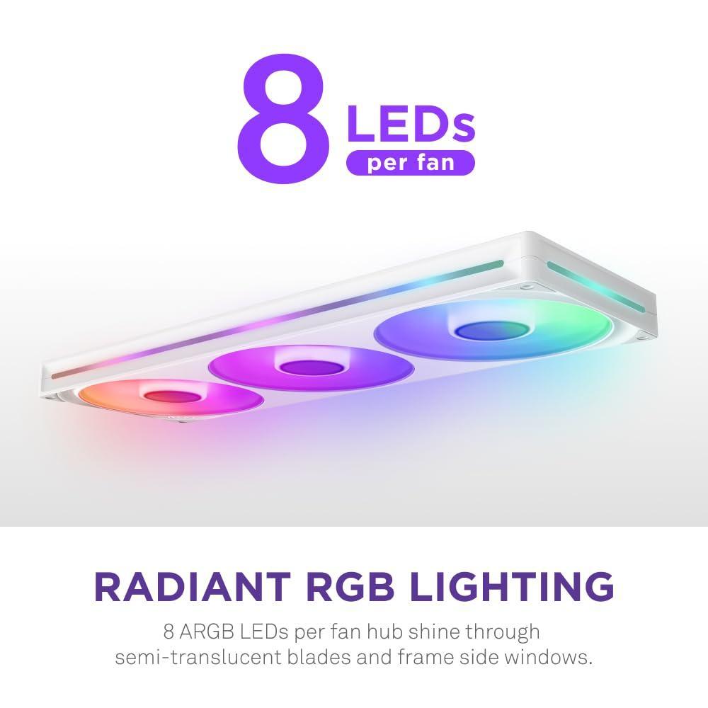 NZXT F420 RGB Core - 420mm Single-Frame Fan Unit with 3 x 140mm RGB Fans - Speed & Lighting Control - High Static Pressure & Airflow - Fluid Dynamic Bearings - 8 aRGB LEDs Per Fan - White