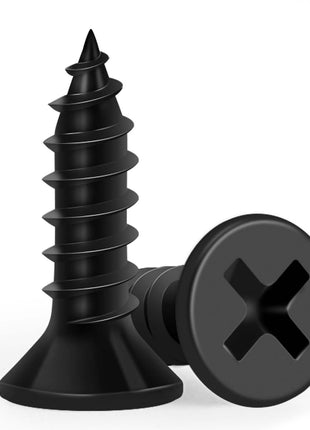 Wood Screws 1/2 Inch, FIXLINK Premium Flat Head Phillips Black Wood Screws 135 PCS, Self Tapping Electrophoresis Used in Indoor Furniture, Woodworking (#6 x 1/2")