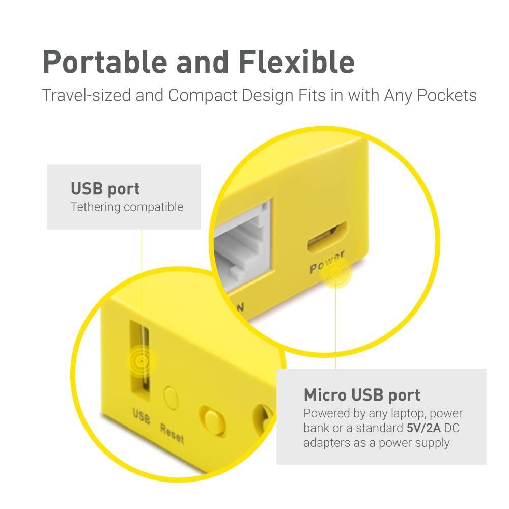 GL.iNet GL-MT300N-V2 (Mango) Portable Mini Travel Wireless Pocket VPN WiFi Router - 2X Ethernet Ports | USB 2.0 | OpenWrt | OpenVPN/Wireguard for Public & Hotel Wi-Fi | Easy to Set up via Admin Panel