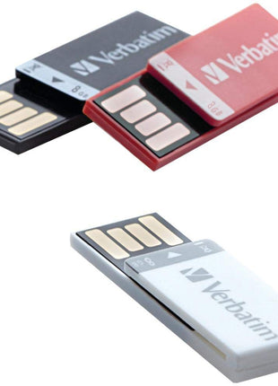 Verbatim 8GB Clip-It USB Flash Drive - 3pk - Black, White, Red (98674)
