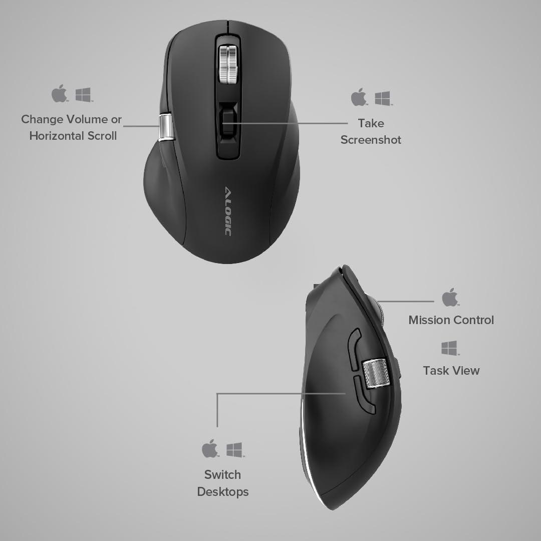 ALOGIC Apex Bluetooth USB-C Rechargeable 7 Keys Programmable Mouse | Ergonomic Design | Mac and Windows Shortcuts