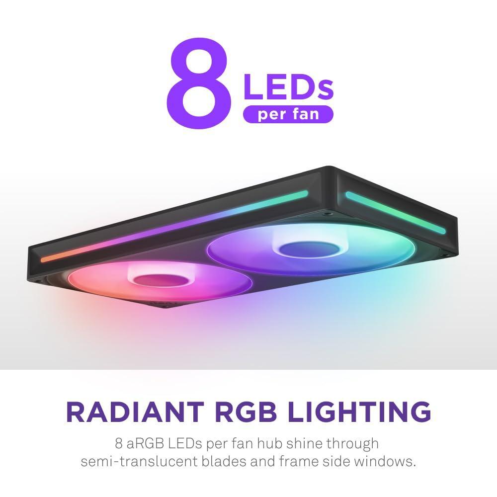 NZXT F280 RGB Core - 280mm Single-Frame Fan Unit with 2 x 140mm RGB Fans - Speed & Lighting Control - High Static Pressure & Airflow - Fluid Dynamic Bearings - 8 aRGB LEDs Per Fan - Black